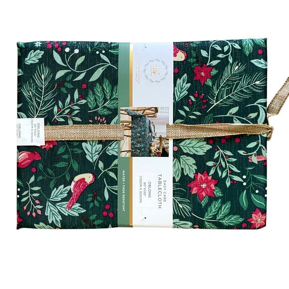 The Farmhouse Easy Care 60x120 Christmas Tablecloth Holiday Holly & Cardinals - Picture 2 of 12